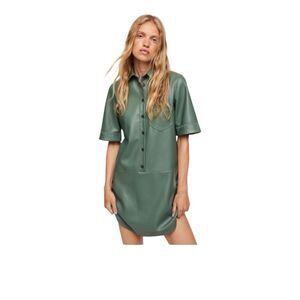 NWT MNG Mango Faux Leather Shirt Mini Dress Sz Small (4)